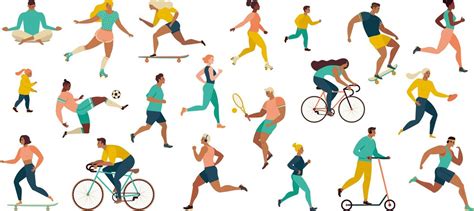 Ilustración de personas realizando diversas actividades deportivas como zumba, running y crossfit.
