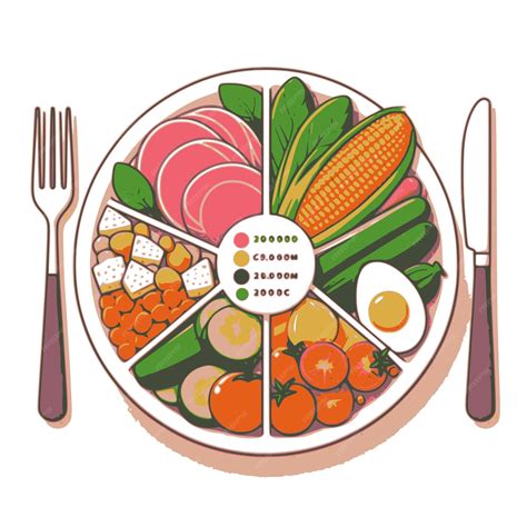 ilustración de un plato equilibrado con verduras, proteína y carbohidratos