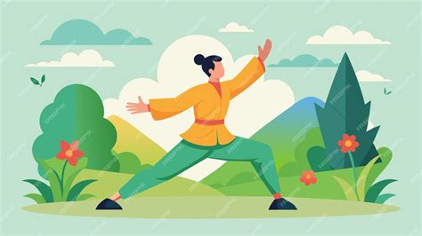 Ilustración de una persona practicando Tai Chi en un entorno natural