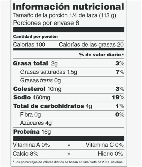 Ejemplo de una etiqueta de información nutricional actualizada, destacando la vitamina D y el potasio.