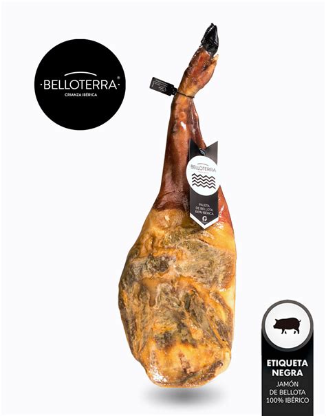 Imagen de una paleta de bellota ibérica Monteparra entera, mostrando su curación y la pezuña característica.