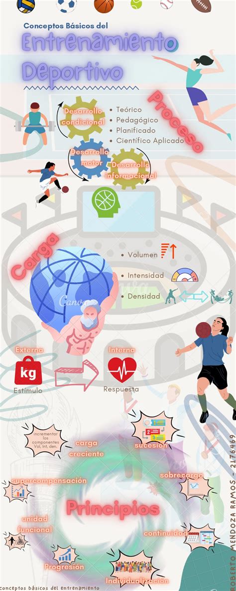 Infografía sobre los principios del entrenamiento de volumen muscular: frecuencia, repeticiones, series y descanso.
