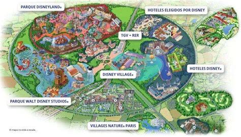 Mapa de accesibilidad de Disneyland París mostrando la ubicación de servicios y atracciones accesibles.