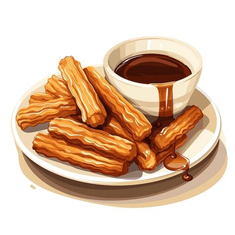 Ilustración de un envase de churros con chocolate diseñado para ser usado con una sola mano