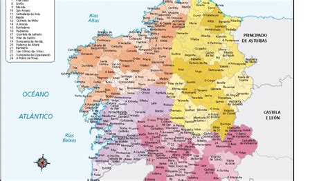 mapa de Galicia destacando las zonas de producción de mejillones