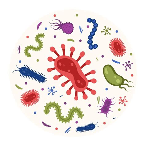Ilustración de diferentes tipos de bacterias probióticas en un entorno intestinal.