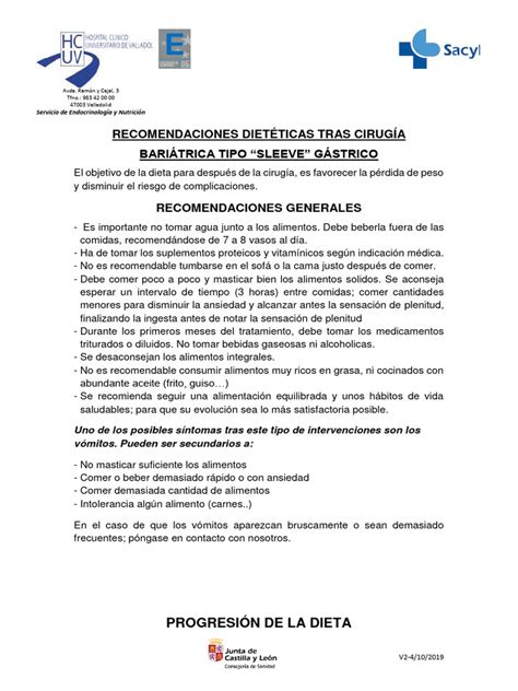 Tabla con las fases de la dieta postoperatoria para cirugía bariátrica.