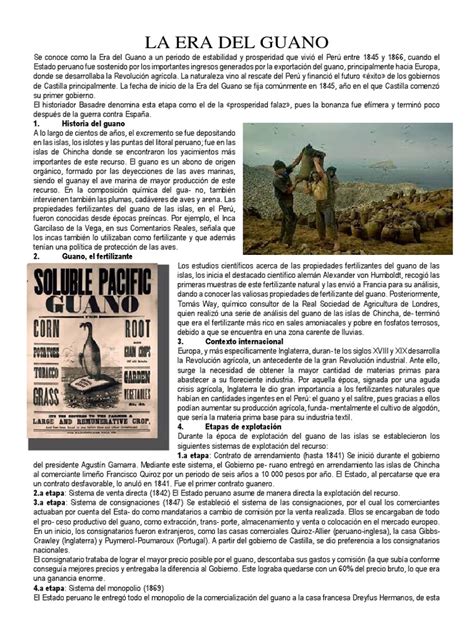 Infografía histórica sobre la importancia del guano como fertilizante en el siglo XIX.