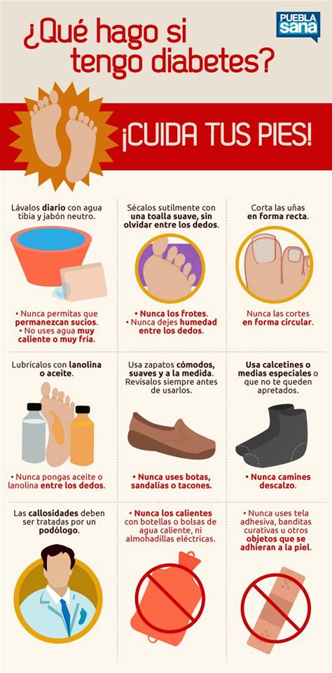 Infografía sobre los cuidados de los pies en personas con diabetes.