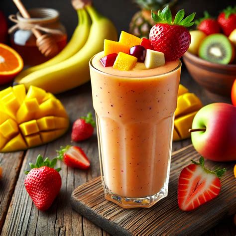 Ilustración de un batido de fresa Bicentury con frutas frescas