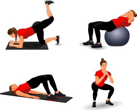 Ilustración de una persona realizando ejercicios de glúteos y piernas en casa