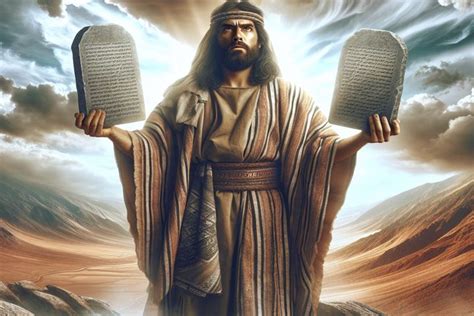 Ilustración que representa el Monte Sinaí con Moisés recibiendo las Tablas de la Ley.