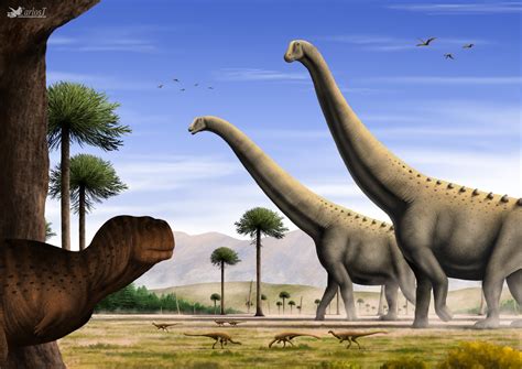 Reconstrucción artística de Argentinosaurus huinculensis en su hábitat natural