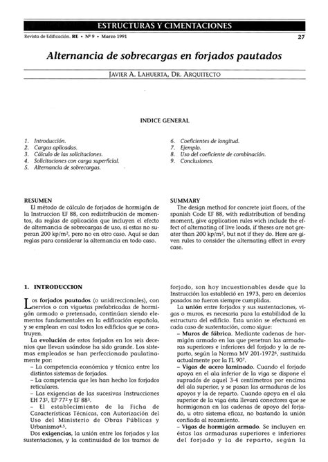 Esquema de cálculo de sobrecargas en forjados