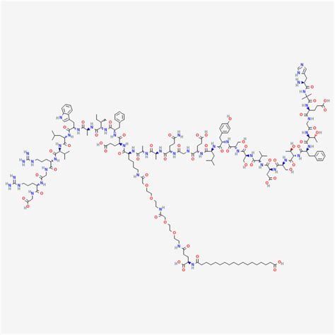 Estructura química de la semaglutida con anotaciones de sus componentes clave.