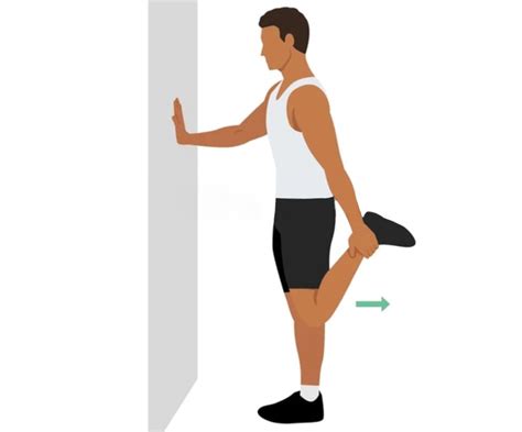 Diagrama mostrando la técnica correcta para el estiramiento de cuádriceps.