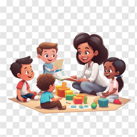 Ilustración de niños interactuando con educadores que utilizan lenguaje bimodal durante una actividad