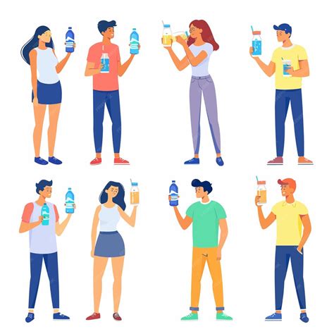 ilustración de personas bebiendo agua en diferentes momentos del día