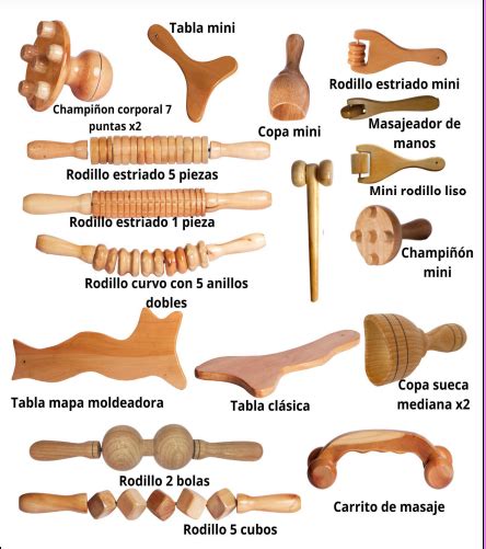 Imagen de un kit de maderoterapia con rodillos de madera para el tratamiento de la celulitis.
