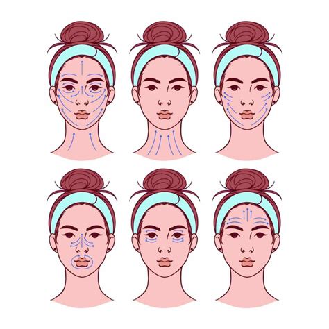 Ilustración de Catherine Pez realizando ejercicios faciales, mostrando las técnicas del hámster, trompetista, sonrisa beatífica, beso soplado y pez.