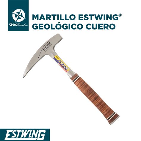 Ilustración detallada de un martillo geológico Estwing con sus partes principales etiquetadas.
