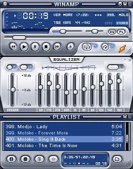 Captura de pantalla del reproductor Winamp clásico