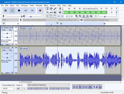 Captura de pantalla del editor de audio Audacity