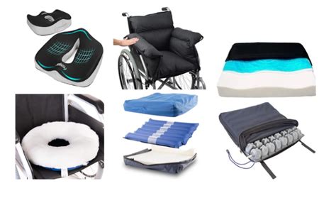 Comparativa visual de diferentes tipos de cojines antiescaras (espuma, gel, agua, viscoelástico) destacando sus características.