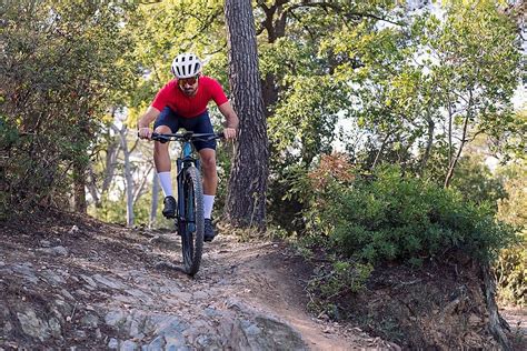 Ciclista de montaña en un sendero técnico.
