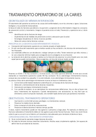 Infografía comparando diferentes enfoques de tratamiento para la caries: operatorio vs. no operatorio.