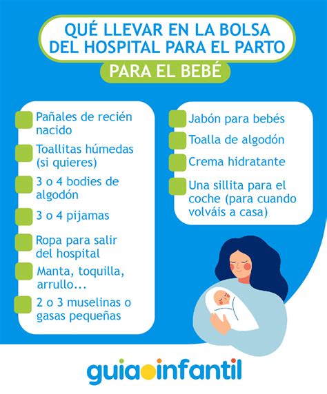 Ilustración de una bolsa de hospital para el bebé, mostrando algunos de los elementos esenciales.