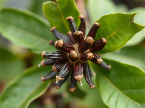 Ilustración de los capullos secos del clavo de olor, mostrando su forma característica.