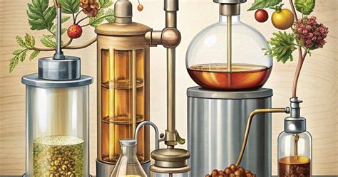 Ilustración de una planta medicinal con flechas indicando la extracción de aceites esenciales.