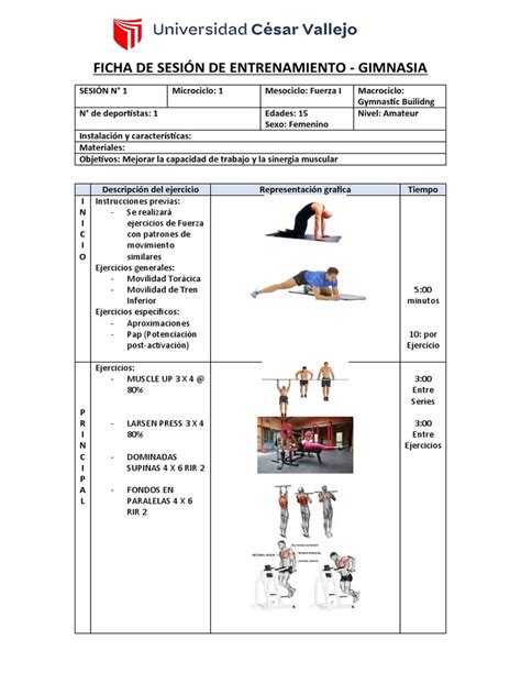 Esquema de una sesión de entrenamiento combinada: calentamiento, fuerza y cardio.