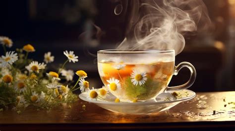 Imagen de una taza humeante de infusión de manzanilla junto a un libro, transmitiendo relajación nocturna.