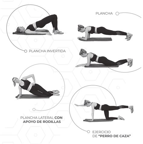 Secuencia de ejercicios de fortalecimiento del core y estiramientos posturales.