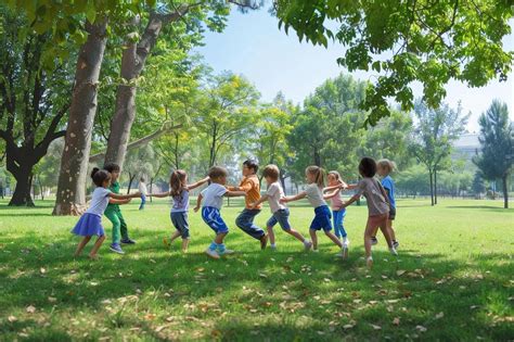 niños jugando al aire libre y comiendo frutas
