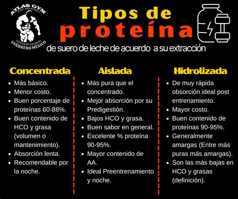 infografía comparativa de tipos de proteína de suero de leche
