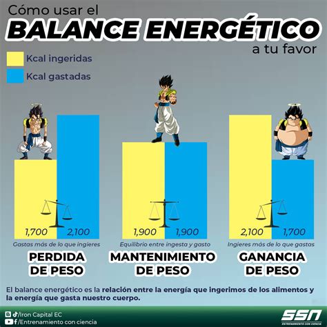 Infografía que muestra el balance energético y su impacto en el peso corporal.