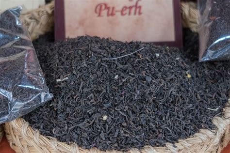 Té rojo Pu-erh en hojas sueltas.