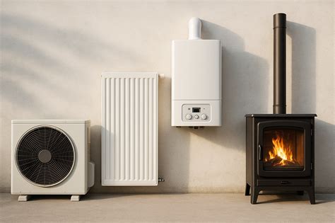 Infografía comparativa de diferentes sistemas de calefacción, destacando factores como coste inicial, consumo y eficiencia.