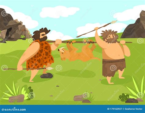 ilustración de un hombre prehistórico cazando