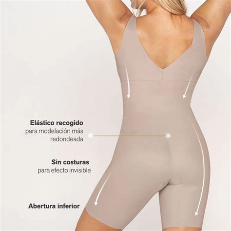Collage de diferentes modelos de fajas Leonisa: body busto libre, braga efecto tanga y body con bandas.