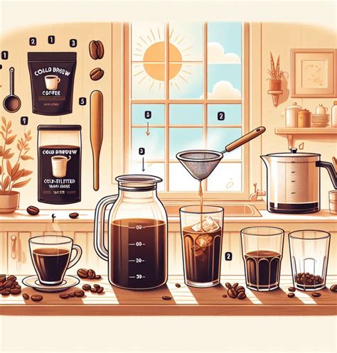 Ilustración paso a paso de la preparación de café frío