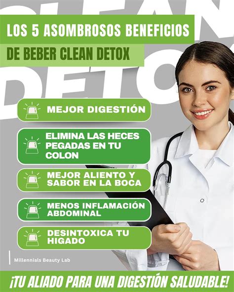 Infografía con los beneficios de un día detox: digestión suave, menos hinchazón, mayor motivación, quema de grasa.