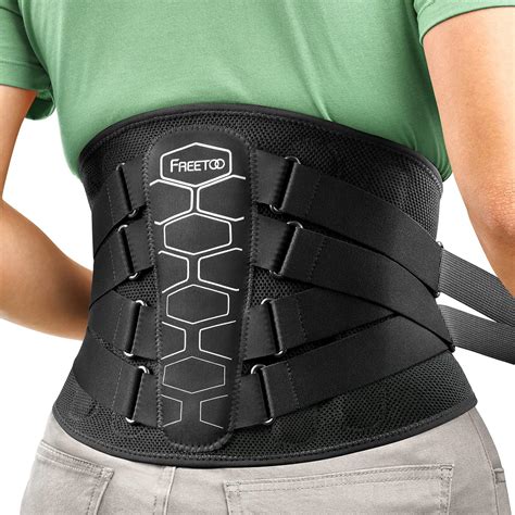 Diseño de la faja lumbar destacando la base adaptable, el cierre frontal, las ballenas traseras y los refuerzos laterales ajustables.