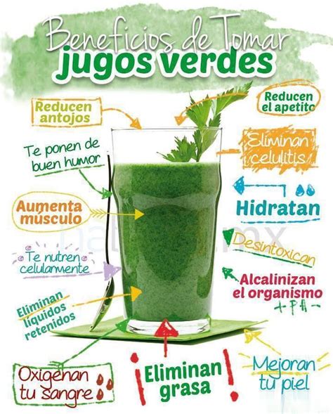 Infografía con los beneficios de los jugos verdes y sus ingredientes principales.
