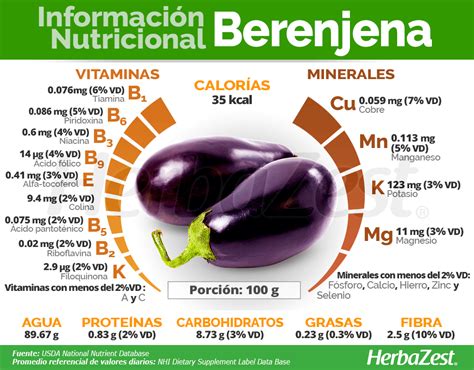 Ilustración de los nutrientes y antioxidantes presentes en la berenjena.
