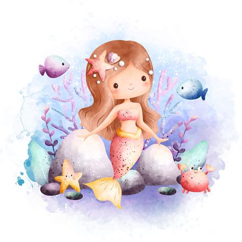 Ilustración conceptual de una sirena joven mirando hacia la superficie del mar.