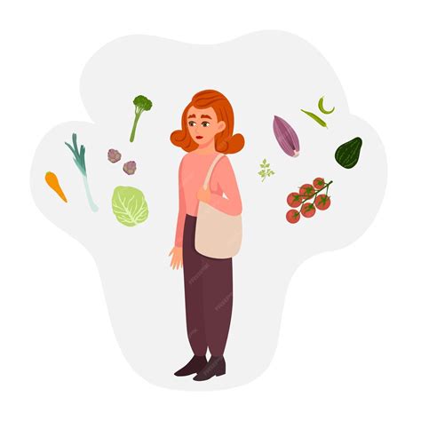 Ilustración de una persona eligiendo alimentos saludables como frutas, verduras y granos enteros.